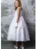 White Embroidered Organza Flower Girl Dress Communion Dress